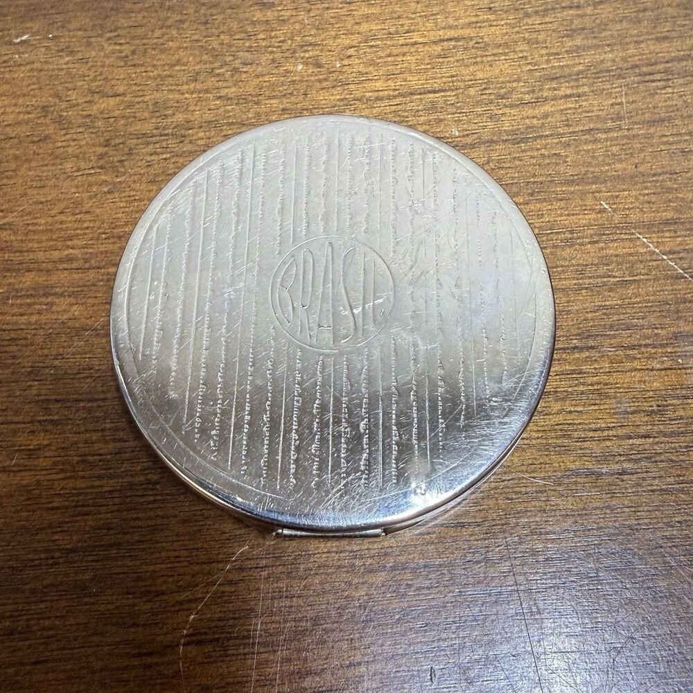Vintage Rio de Janeiro Butterfly Wing Landscape Mirror Compact Stamped Brazil - Picture 3 of 7